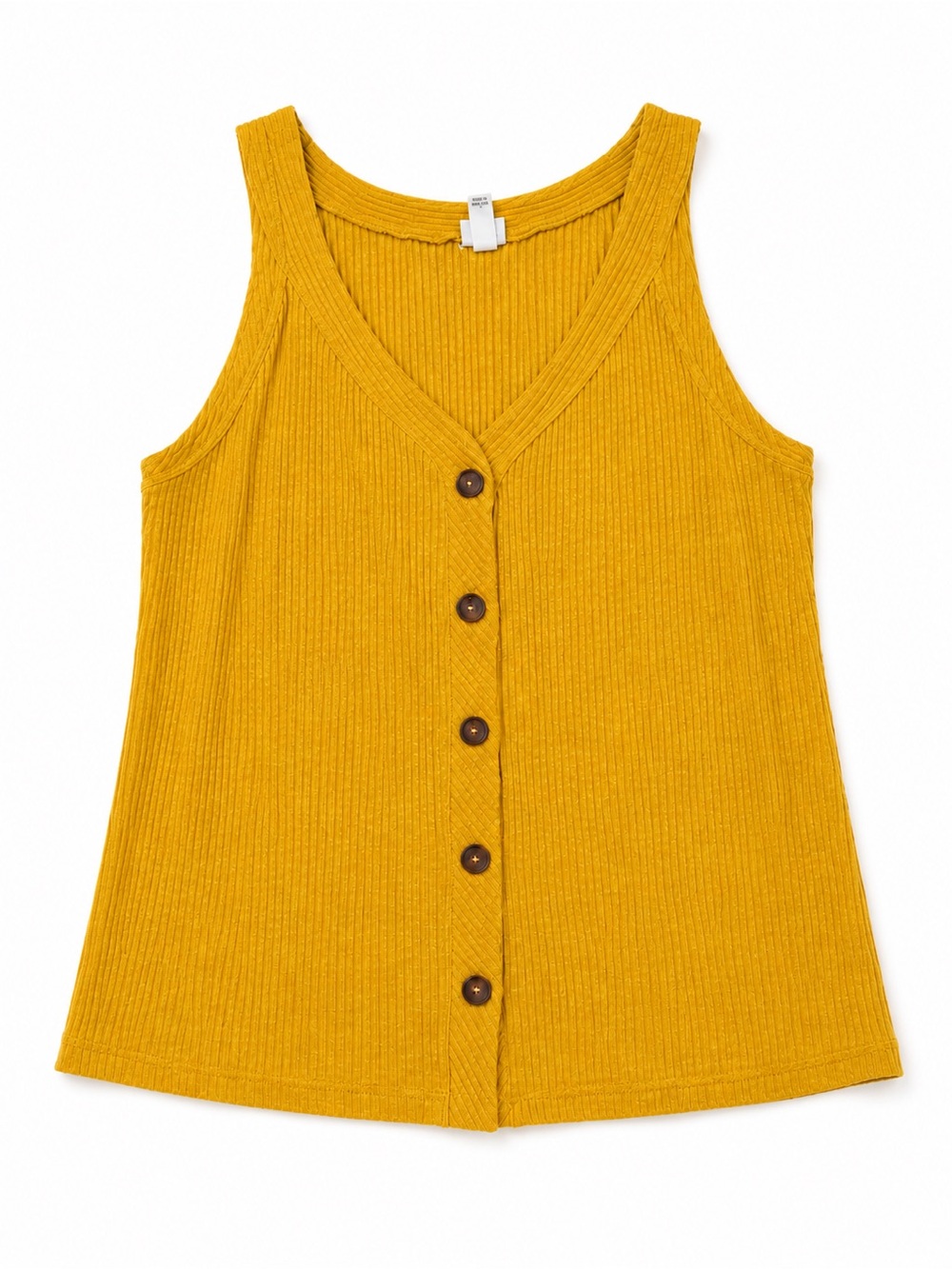 Ava & Viv Ribbed Button-Front Tank - Mustard